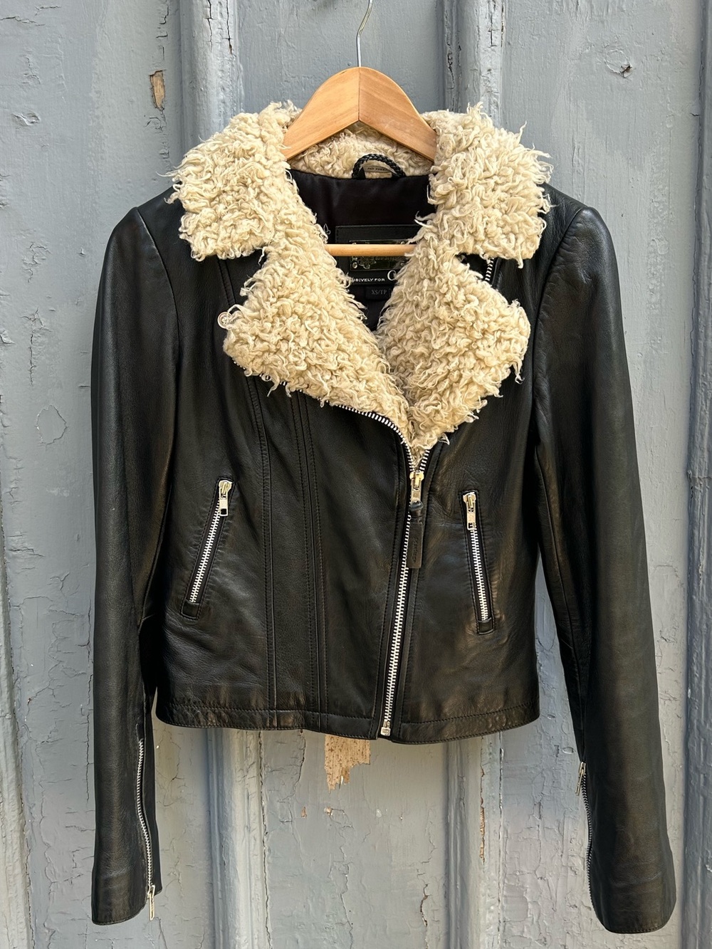 Mackage for Aritzia Leather Shearling Moto Jacket, size XS